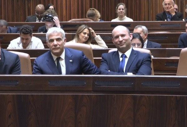 Party heads of the new coalition including (left column) Nitzan Horowitz, Meretz; Merav Michaeli, Labor; Mansour Abbas, Ra'am; (center column) Naftali Bennett, Yamina; Yair Lapid. Yesh Atid; (right column) Benny Gantz, Blue and White; Gideon Saar, New Hope; Avigdor Liberman, Yisrael Beytenu. (Photos: Flash90)