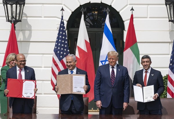 U.S. President Donald Trump's foreign policy strategy could be responsible for bringing these leaders together. Bahrain Foreign Minister Abdullatif Al Zayani, Israeli Prime Minister Benjamin Netanyahu, Trump and UAE Foreign Minister Abdullah bin Zayed Al Nahyan. (Photo: White House)