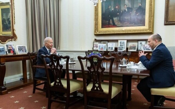 Prime Minister Naftali Bennett, right, meets with U.S. President Joe Biden in the Oval Office of the White House, Friday, Aug. 27, 2021, in Washington. (Photo: GPO)