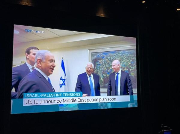 Former U.S. Ambassador to Israel David Friedman presents an award to former U.S. Secretary of State Mike Pompeo at the gala opening of The Friedman Center, Oct. 11, 2021. (Photo: Friedman Center Twitter feed, photographer Shauli Landner)