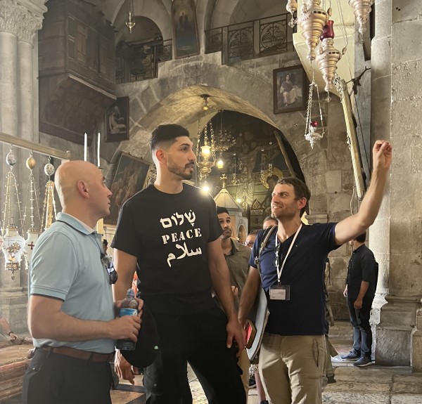 Enes Kanter Freedom at the Church of the Holy Sepulchre in Jerusalem (Photo: Maayan Hoffman)