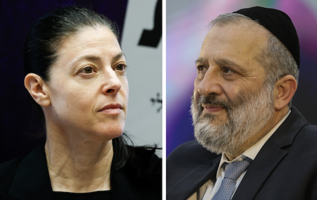 NEVER THE TWAIN SHALL MEET: On the far left, Labor party leader Merav Michaeli (Photo: Yonatan Sindel/Flash90) and on the far right, Shas Party leader Aryeh Deri (Photo: Noam Revkin Fenton/Flash90)