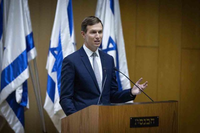 Jared Kusner, senior advisor to former U.S. President Donald Trump, speaks at an event celebrating the one-year anniversary of the Abraham Accords at the Knesset in Jerusalem, Oct. 11, 2021. (Photo: Yonatan Sindel/Flash90)