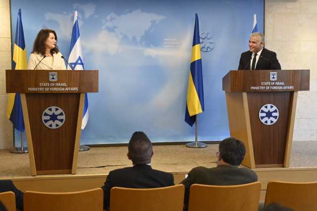 Israeli Foreign Minister and his Swedish counterpart, Ann Linde, at a joint press conference in Jerusalem, Oct. 18, 2021 (Photo: Israeli Ministry of Foreign Affairs)