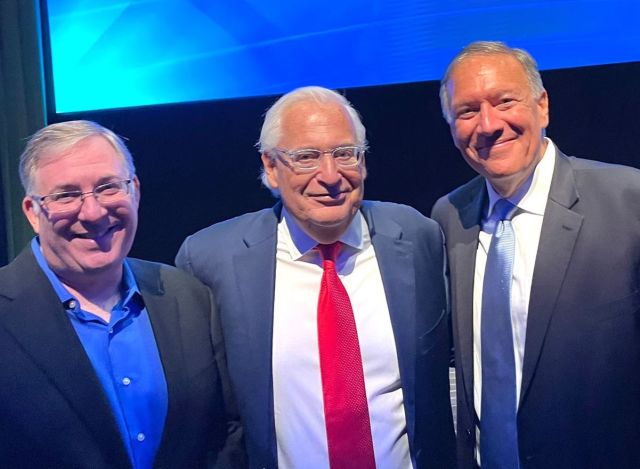 Joel Rosenberg, David Friedman and Mike Pompeo at the opening of The Friedman Institute For Peace Through Strength in Jerusalem (Photo: ALL ISRAEL NEWS)