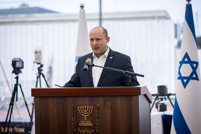 Israeli Prime Minister Naftali Bennett holds a press conference at the Judea and Samaria Division military base near the West Bank settlement of Beit El, April 5, 2022. (Photo: Yonatan Sindel/Flash90)
