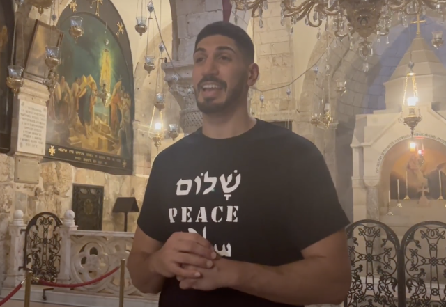 Enes Kanter Freedom at the Church of the Holy Sepulchre in Jerusalem (Photo: Maayan Hoffman)