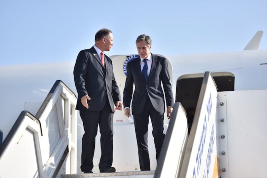 U.S. Secretary of State Antony Blinken arrives in Israel, May 25, 2021 (Photo: Israeli chief of protocol Twitter feed)