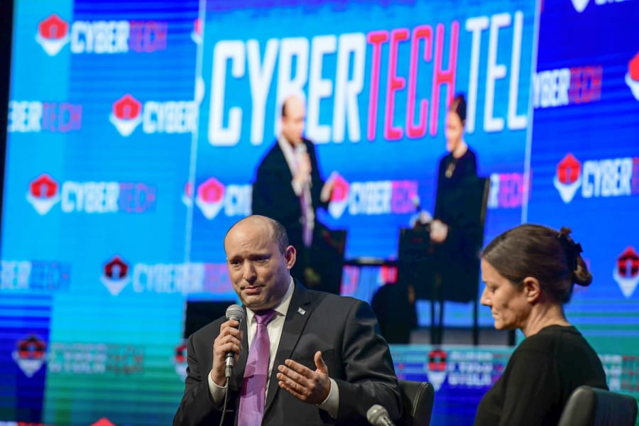 Israeli Prime Minister Naftali Bennett speaks at the Cybertech Israel Conference and Exhibition, Tel Aviv, Mar. 3, 2022. (Photo: Tomer Neuberg/Flash90)