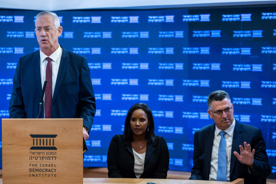 Israeli Minister of Defense Benny Gantz speaks at a faction meeting of the National Unity party at the Israel Democracy Institute in Jerusalem, August 23, 2022 in Jerusalem. (Photo: Yonatan Sindel/Flash90)