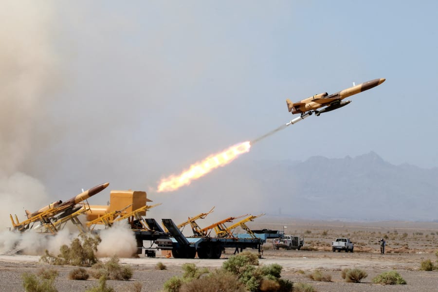 The Iranian military tests a drone in an undisclosed location in Iran, in this handout image obtained on Aug. 25, 2022. (Photo:Iranian Army/WANA/Handout via REUTERS)