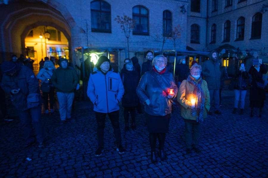 A silence march took place in Wroclaw, commemorating the 83rd anniversary of the Kristallnacht, Nov. 9, 2021, (Photo: Krzysztof Zatycki/NurPhoto)