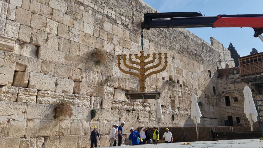 Sixfoot menorah placed in Western Wall plaza as Jews prepare for