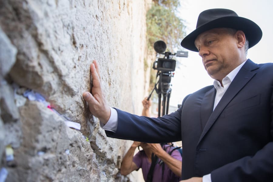 Hungarian Prime Minister Mr. Viktor Orban seen at the Western Wall, Judaism's holiest site, in Jerusalem's Old City, on the last day of his 2-day official state visit in Israel. July 20, 2018. Photo by Yonatan Sindel/FLASH90