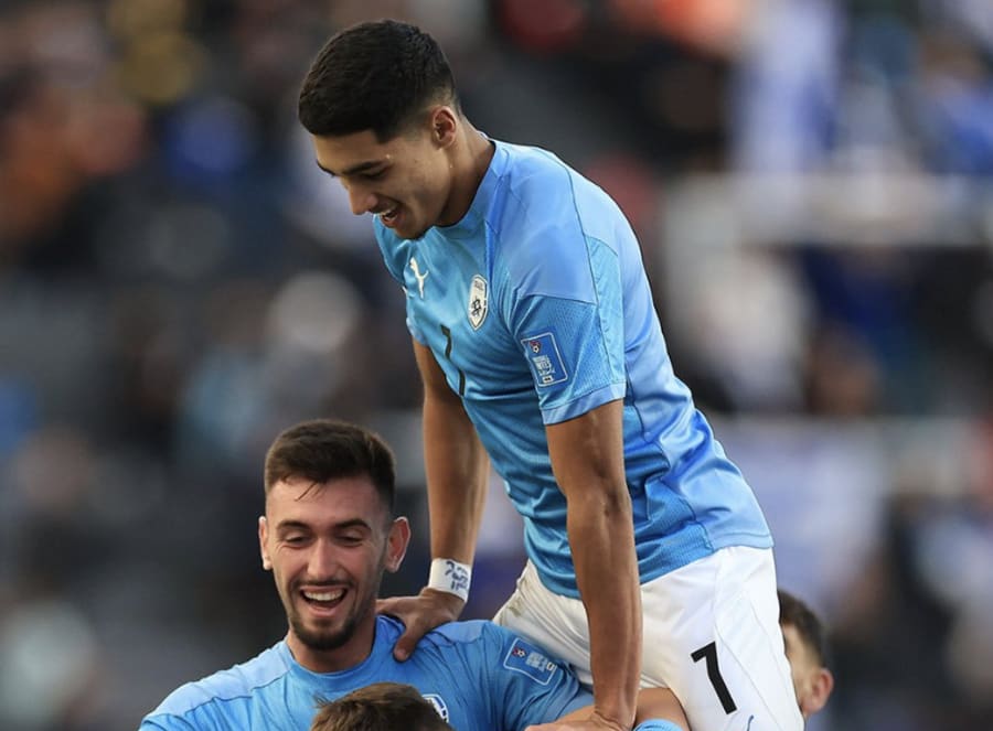 Anan Khalaili and teammates celebrate in victory over South Korea in Under 20 World Cup (Photo: Israel Football Association/Twitter)