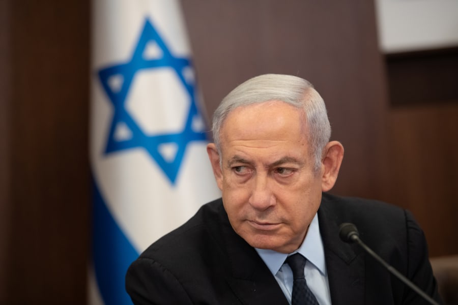 Israeli Prime Minister Benjamin Netanyahu leads a cabinet meeting, at the Prime Minister's Office in Jerusalem, August 27, 2023. (Photo: Sraya Diamant/POOL)
