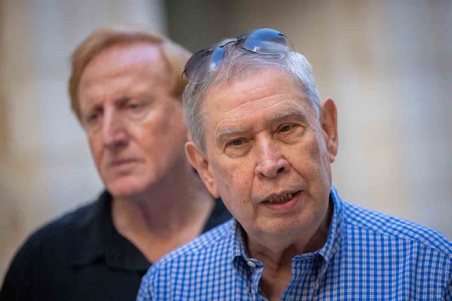 Tamir Pardo, former Mossad director, gives a statement to the media about the petitions filed against the Reasonableness bill at the Supreme Court in Jerusalem, August 8, 2023. (Photo: Yonatan Sindel/Flash90)