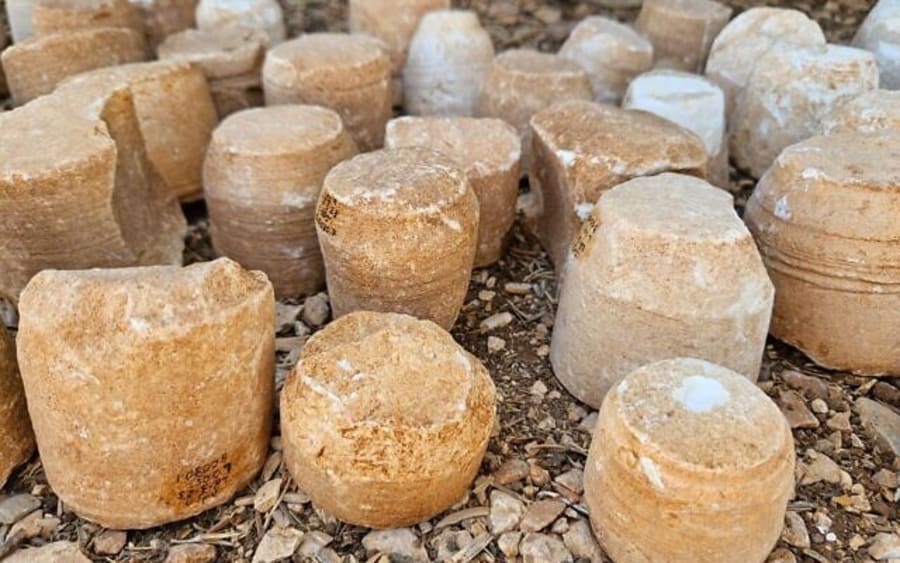 Stoneware found at an ancient stonemasonry workshop discovered during work to a highway in the West Bank near Jerusalem. (Photo: Civil Administration)