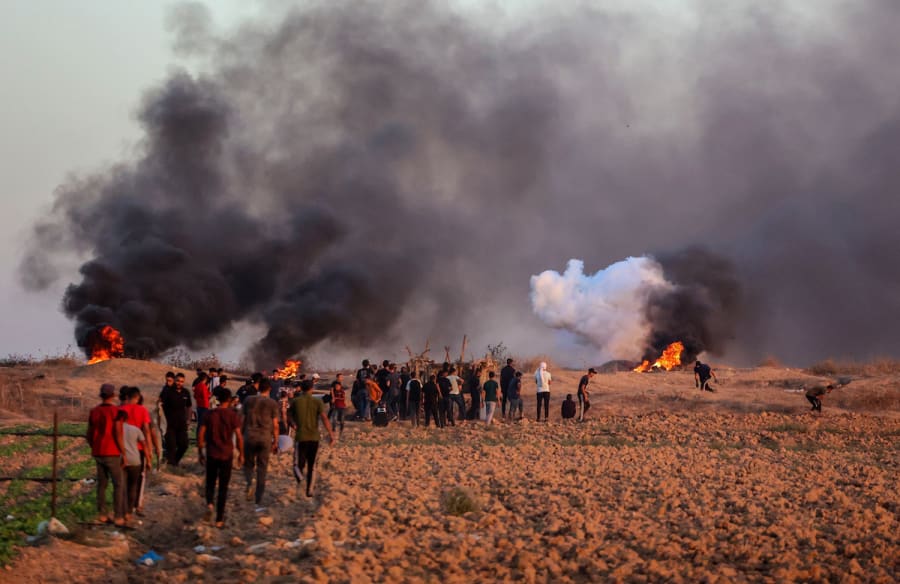 Palestinian demonstrators clash with the Israeli army during a march near the border fence between Israel and Gaza, east of Gaza City, Sept. 26, 2023. (Photo: Atia Mohammed/Flash90)