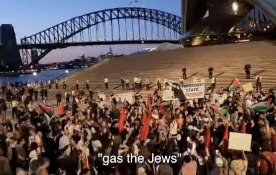 Pro-Palestinian protestors chant "Gas the Jews," at a demonstration in Sydney, Australia (Photo: Screenshot)