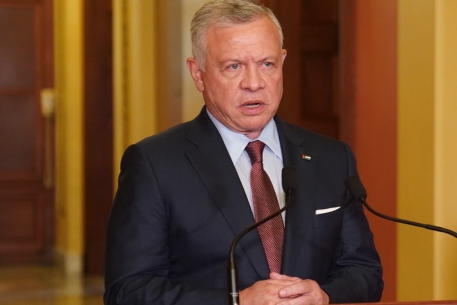 Le roi Abdallah II de Jordanie s'adresse aux médias à Washington, DC, le 11 mai 2022 (Photo : Royaume hachémite royal)