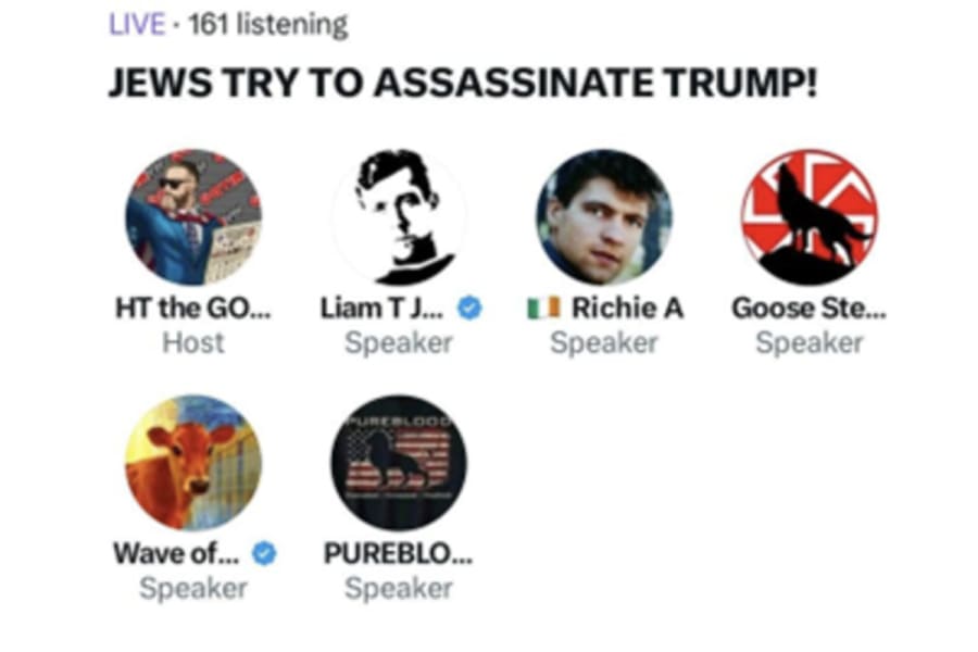 Goyim Defense League founder and leader Jon Minadeo hosted a Spaces on X titled “JEWS TRY TO ASSASSINATE TRUMP!” (Photo: Screenshot)