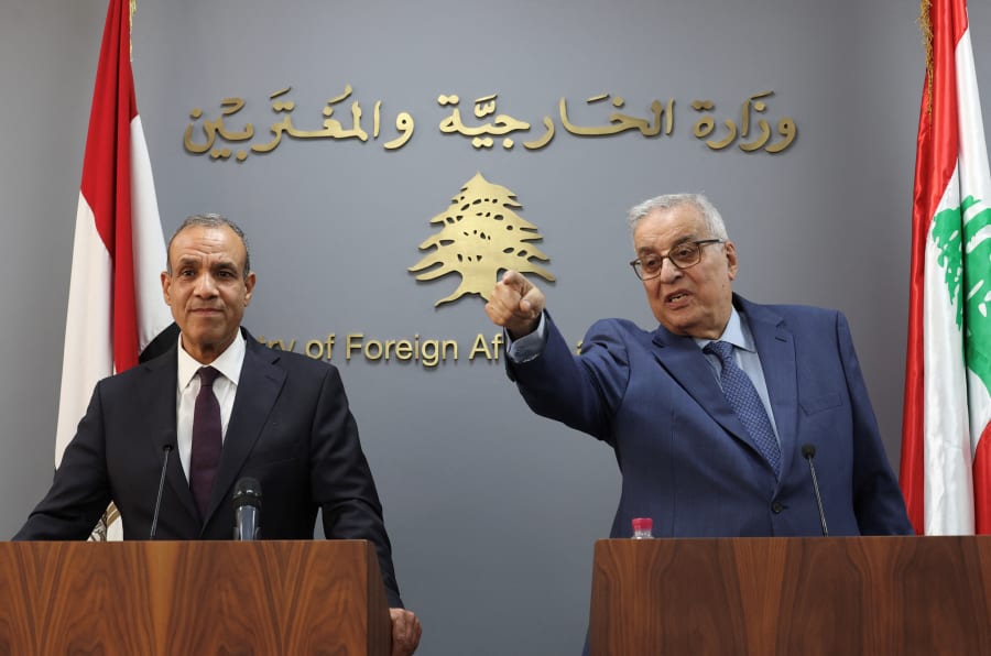 Lebanon's caretaker Foreign Minister Abdallah Bou Habib attends a press conference with Egypt's Foreign Minister Badr Abdelatty at the Ministry of Foreign Affairs, in Beirut, Lebanon Aug. 16, 2024. REUTERS/Mohamed Azakir