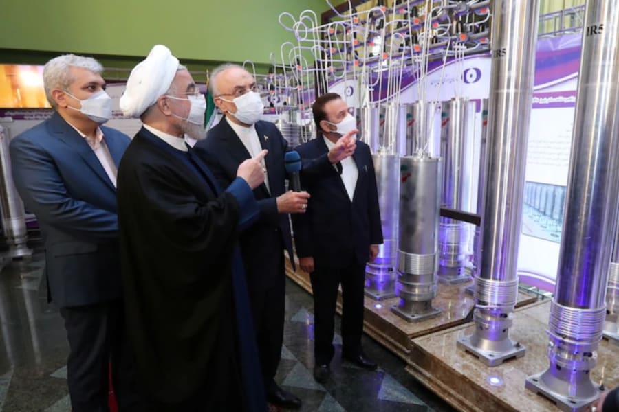 Then-Iranian president Hassan Rouhani reviewing new advanced uranium enrichment centrifuges at Natanz nuclear facility. (Photo: Iranian Presidency Office)