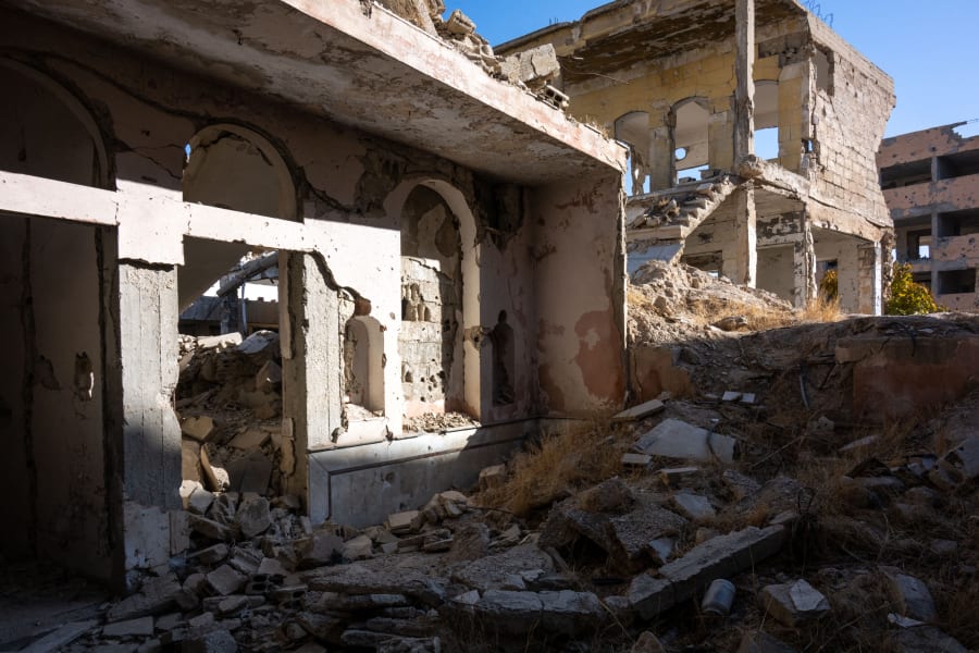 La synagogue de plus de 2 000 ans située dans la banlieue de Jobar, à Damas, totalement détruite après les affrontements de 2013 à 2018, vue quelques jours après la chute du régime de Bachar El Assad, vue près de Damas, en Syrie, le 18 décembre 2024. Photo par Ammar ABD RABBO/ABACAPRESS.COM
