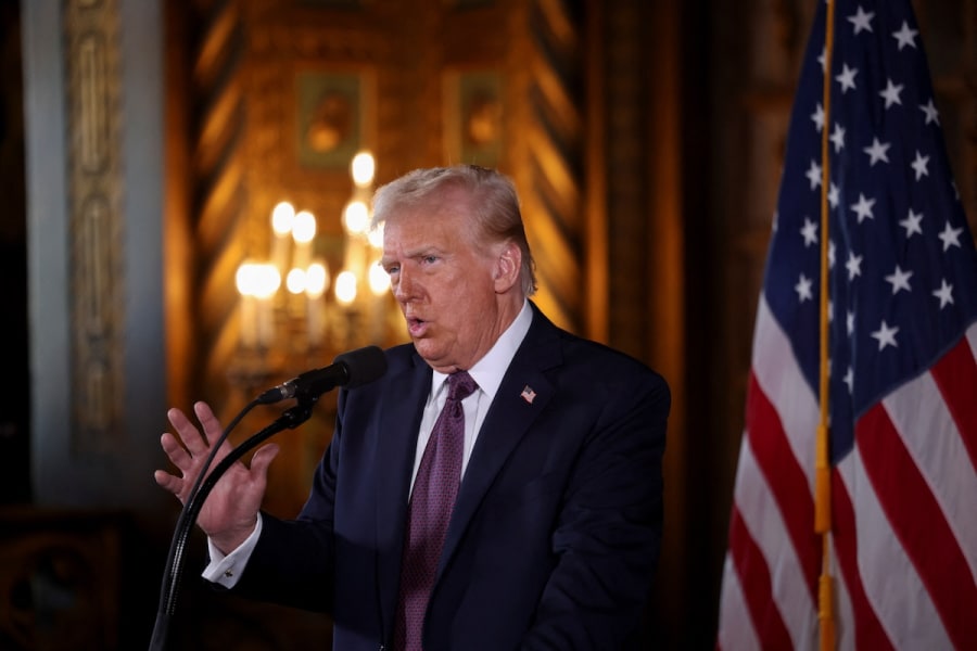 U.S. President-elect Donald Trump makes remarks at Mar-a-Lago in Palm Beach, Florida, U.S. January 7, 2025. (Photo: REUTERS/Carlos Barria)
