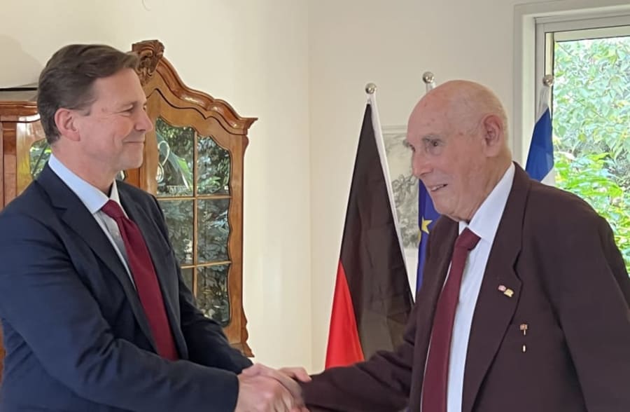 George Shefi meets with German Ambassador to Israel Steffen Seibert at the ambassador's residence in Herzliya on Jan. 10, 2025. (Photo: March of the Living)