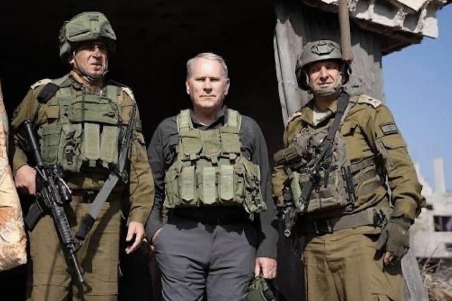 British Col. Richard Kemp in Gaza yesterday with IDF Maj.-Gen. Yossi Bachar (left) and Maj.-Gen. Itai Veruv. Both fought Hamas terrorists in Kibbutz Be’eri on October 7. (Photo: Richard Kemp/Instagram)