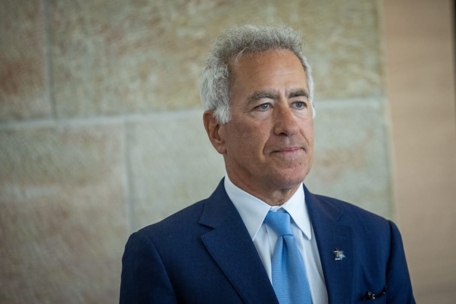 Sylvan Adams at a ceremony for torch lighters of the Independence Day state ceremony, at the Knesset, the Israeli parliament in Jerusalem, April 23, 2023. (Photo: Yonatan Sindel/Flash90)