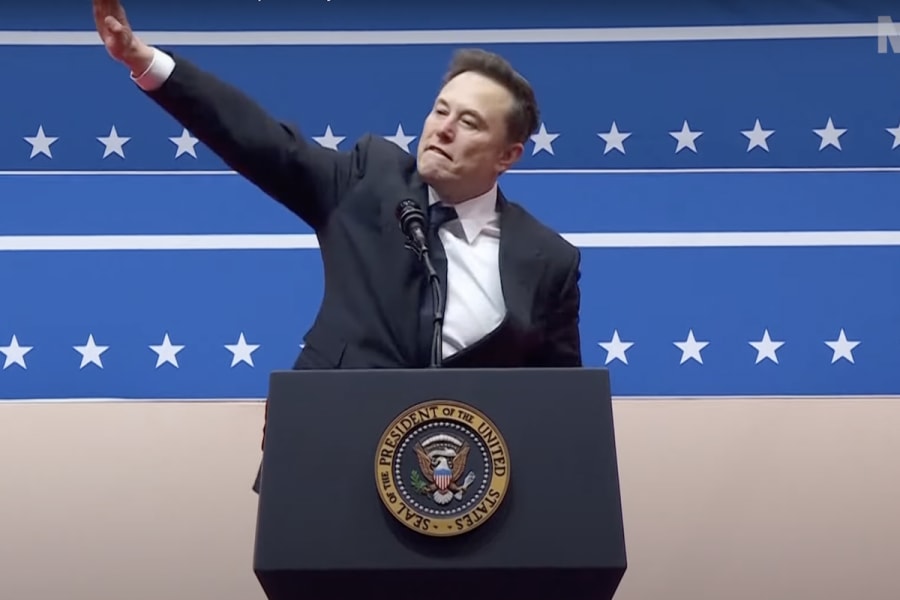 Elon Musk gestures before President Trump’s public signing of executive orders immediately following his inauguration (Photo: Screenshot)