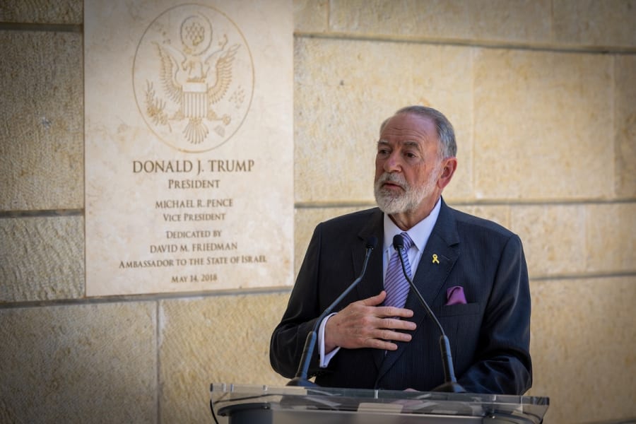 U.S. Ambassador to Israel Mike Huckabee holds a press conference at the U.S. Embassy in Jerusalem, May 9, 2025. (Photo: Oren Ben Hakoon/Flash90)