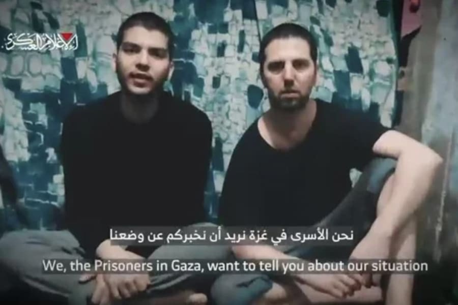 Israeli hostages Yosef Chaim Ohana and Elkana Bohbot in a Hamas video (Photo: Screenshot)