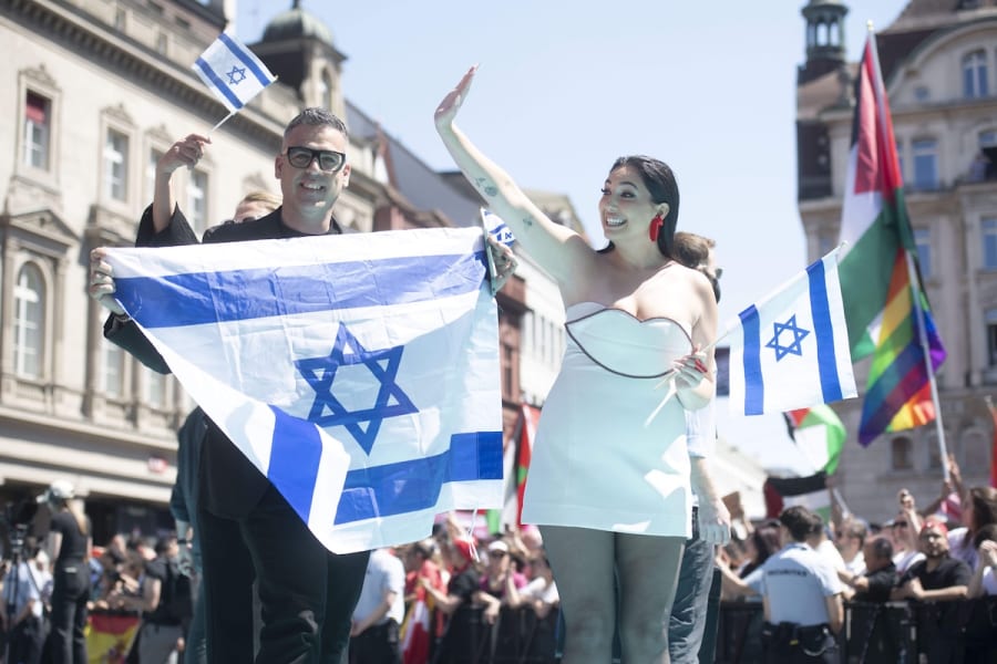 Yuval Raphael of Israel arrives at the 69th Eurovision Song Contest held at Rathaus, May 11, 2025 Basel, Switzerland. (Photo: Baden Roth/ZUMA Press Wire)