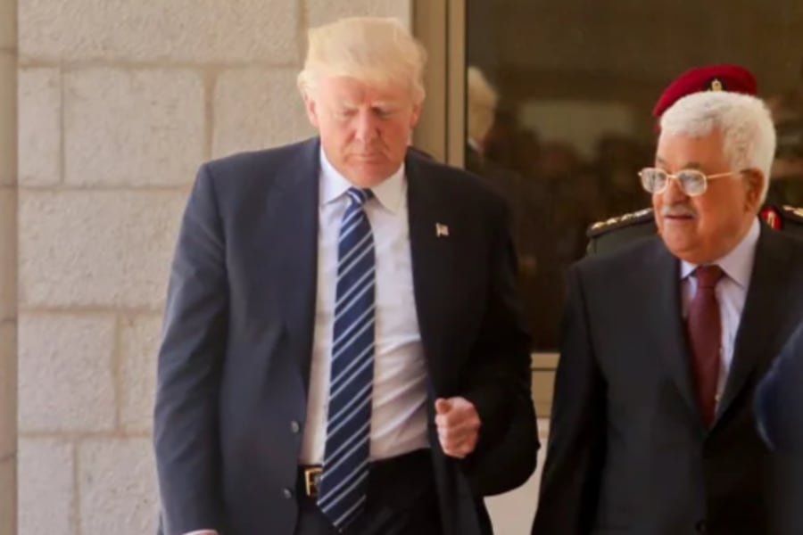 Palestinian President Mahmoud Abbas and US president Donald Trump attend a joint press conference in the West Bank city of Bethlehem, on May 23, 2017. Photo by Flash90