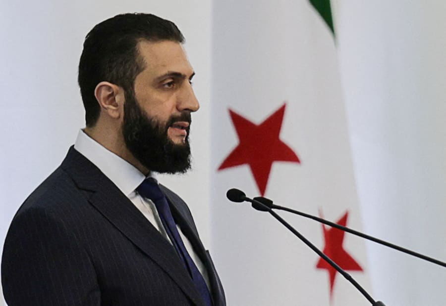Syria's interim President Ahmed al-Sharaa speaks during a Ministerial formation of the government of the Syrian Arab Republic, in Damascus, Syria March 29, 2025. REUTERS/Khalil Ashawi/File Photo