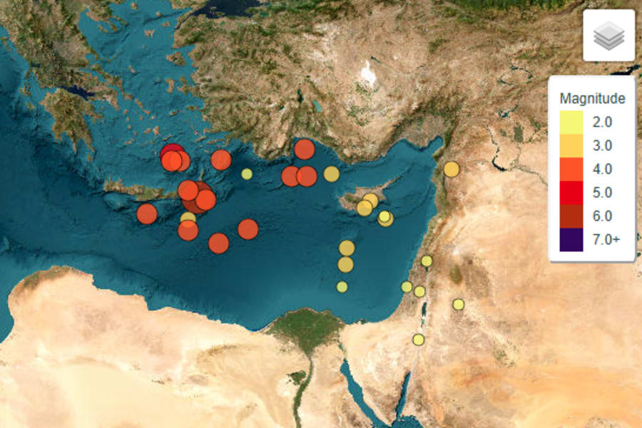 Eartquake magnitude map, May 14, 2025. Photo: The Geological Survey of Israel