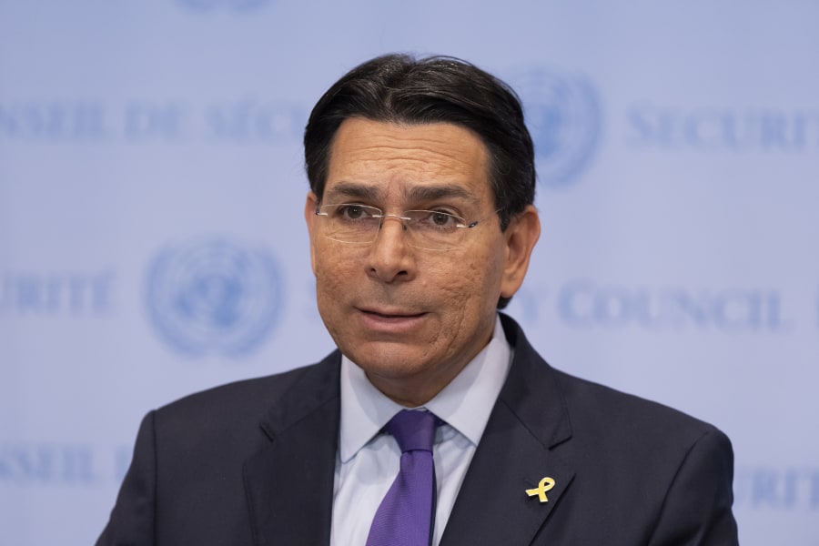 Ambassador Danny Danon of Israel speaks to the press at UN Headquarters in New York on May 7, 2025 regarding attack by Houthis on Israel main airport Ben Gurion and UN rejection of humanitarian aid plan for Gaza proposed by Israel. (Photo by Lev Radin/Sipa USA)