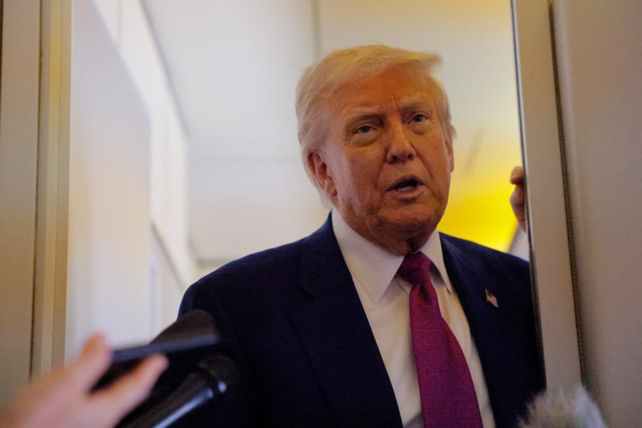 U.S. President Donald Trump talks to reporters aboard Air Force One, en-route to Abu Dhabi, United Arab Emirates, May 15, 2025. (Photo: REUTERS/Brian Snyder)