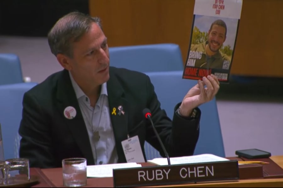 Ruby Chen, father of Israeli hostage Itay Chen who is presumed killed in Hamas captivity, speaks at UN Security Council meeting (Photo: Danny Danon/X)