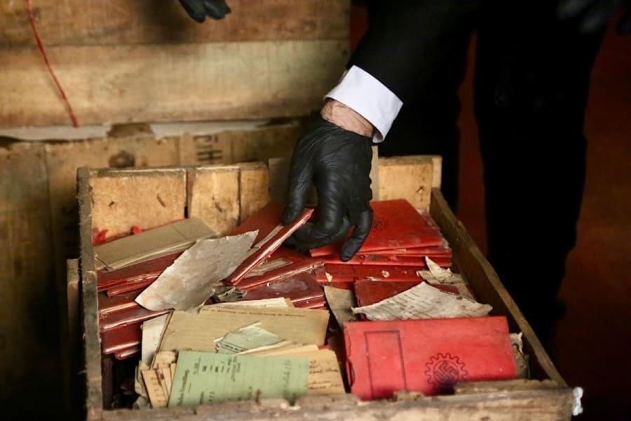 Boxes containing Nazi-related material found in Argentina's Supreme Court archives, Buenos Aires, Argentina, May 10, 2025. (Photo: ULAN/Pool / Latin America News Agency via Reuters)