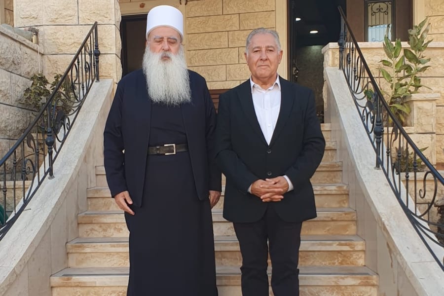 Kamal Sido meets with Sheikh Mowafaq Tarif, the spiritual leader of the Druze in Israel (Photo courtesy)