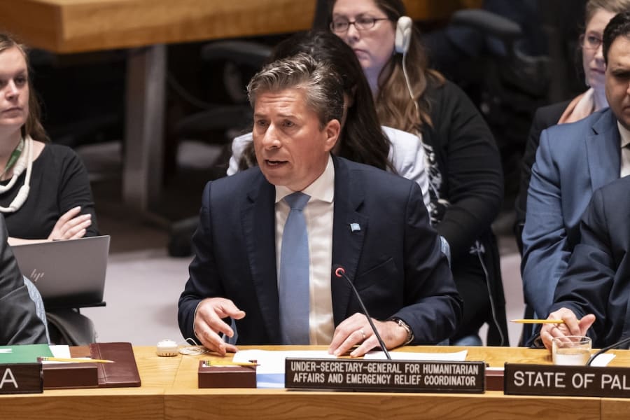 Tom Fletcher, Under-Secretary-General for Humanitarian Affairs and Emergency Relief Coordinator speaks during the Security Council meeting at UN Headquarters on situation in Gaza as Israel blocking delivery of humanitarian aid, New York, May 13, 2025. (Photo: Lev Radin/Pacific Press via ZUMA Press Wire)