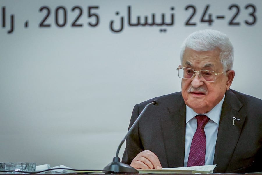 Palestinian President Mahmoud Abbas at the opening session of the Palestinian Central Council, in Ramallah, April 23, 2025. (Photo: Flash90)