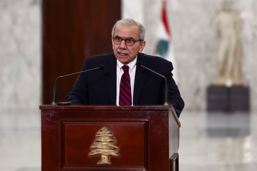 Lebanese Prime Minister Nawaf Salam speaks to the press following the formation of the new government at the presidential palace in Baabda, Lebanon, February 8, 2025. (Photo: REUTERS/Emilie Madi)