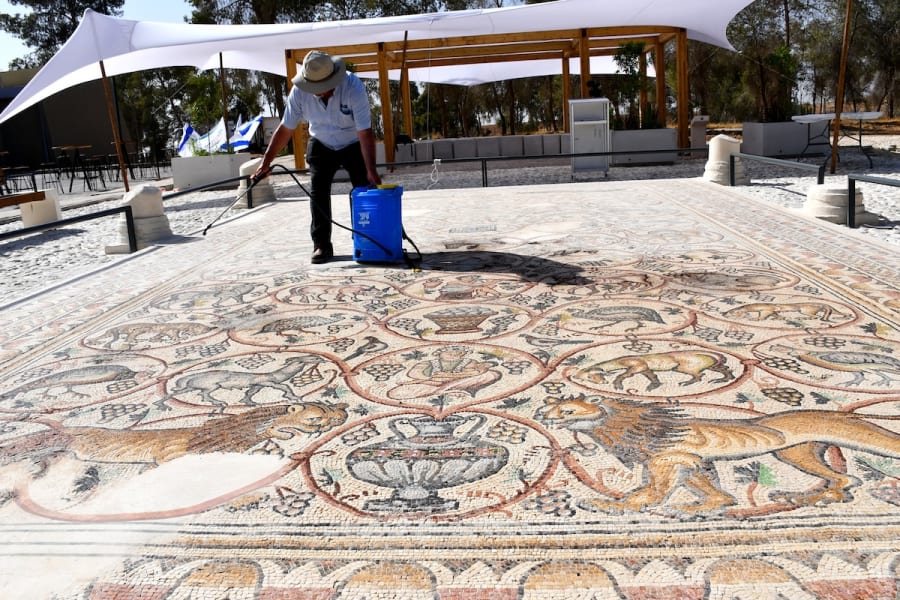 Das Mosaik ist mit Jagdszenen, Tieren und Szenen aus dem Alltag verziert. (Foto: Emil Aladjem/Israelische Altertumsbehörde)