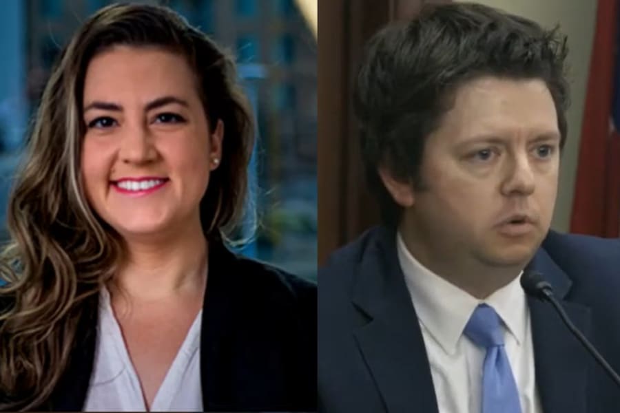 Merav Ceren, former head of the Iran and Israel portfolio at the U.S. National Security Council, and Eric Trager, former Middle East and North Africa director. (Photo: Screenshots from YouTube)
